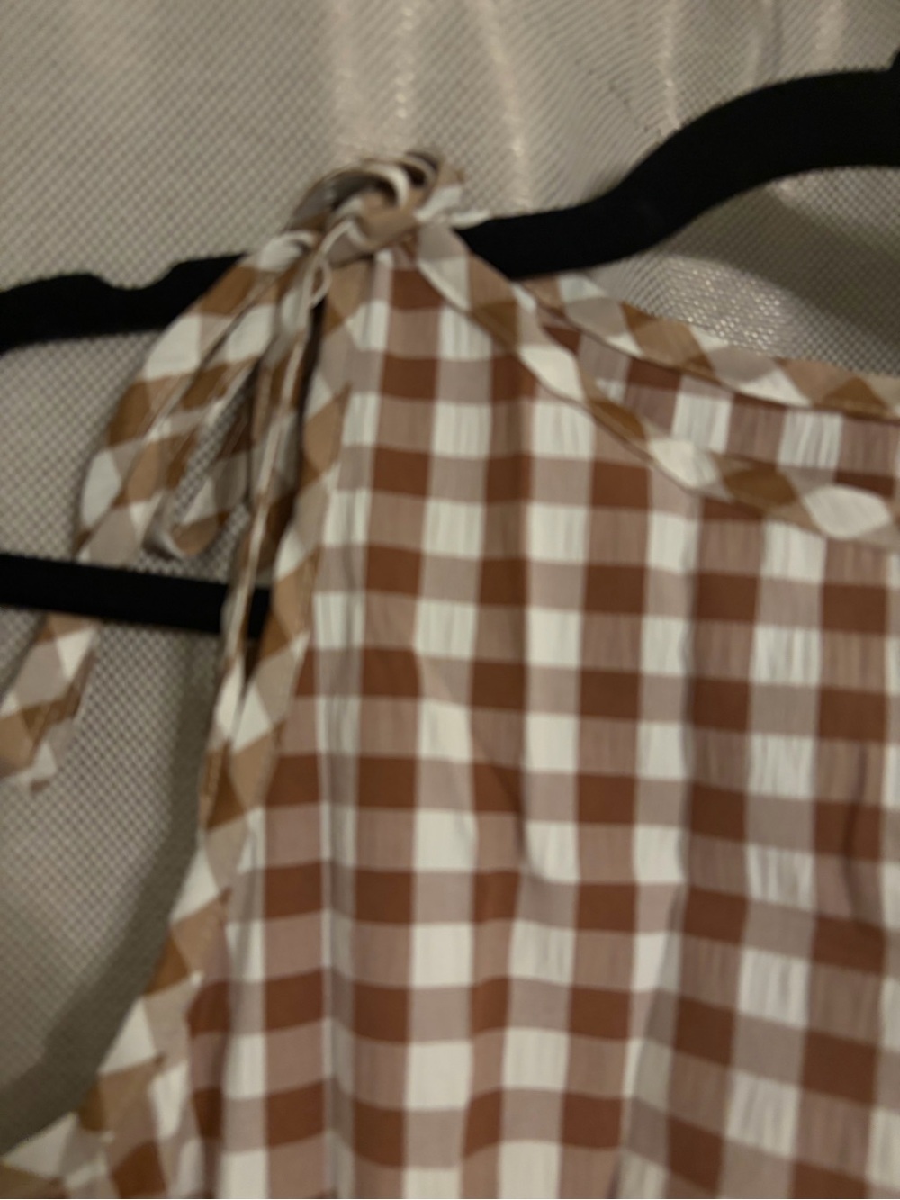 Tie-Shoulder Smocked Midi Dress in Beige Gingham - Picture 6 of 7